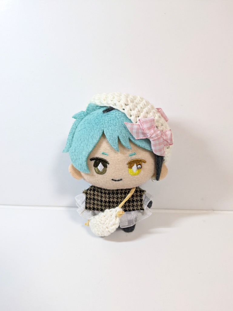 ぬい服10cm お揃いリボンベレー&かごバッグセット ピンクver.
