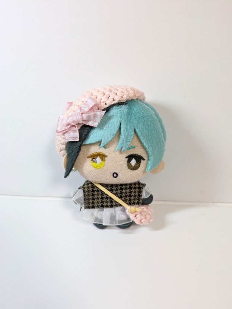 ぬい服10cm お揃いリボンベレー&かごバッグセット ピンクver.