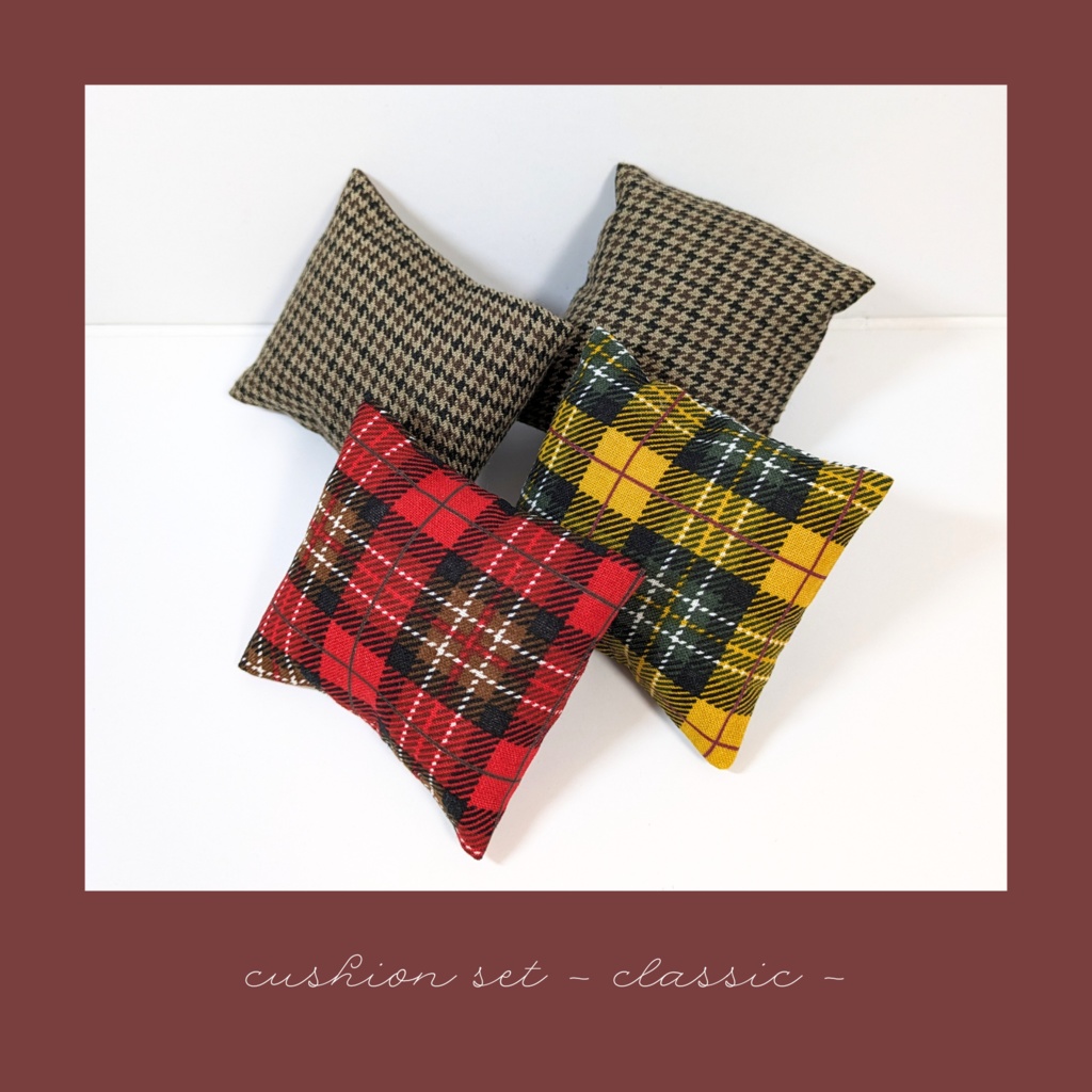 10cmぬいサイズクッションセット『クラシック(ちどり・チェック)』