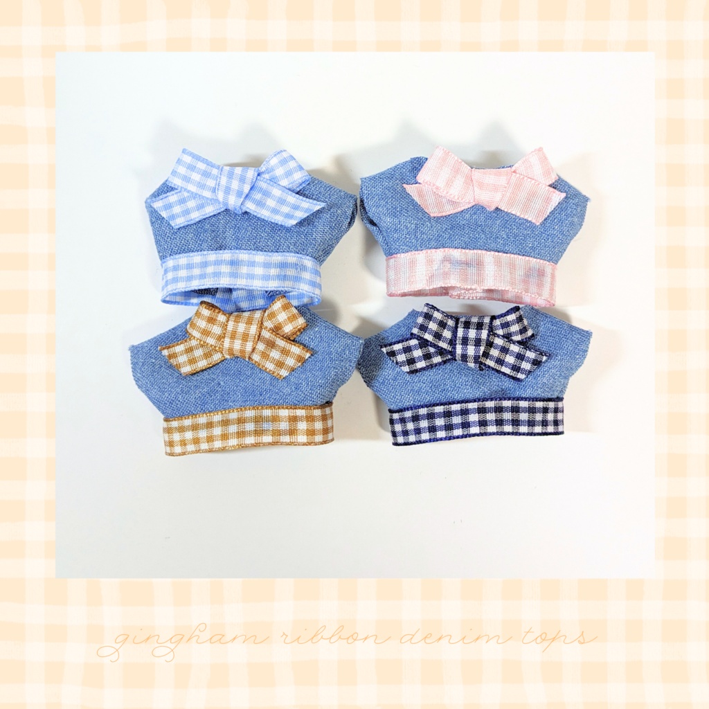 ぬい服10cm ビッグリボントップス【デニムver.】