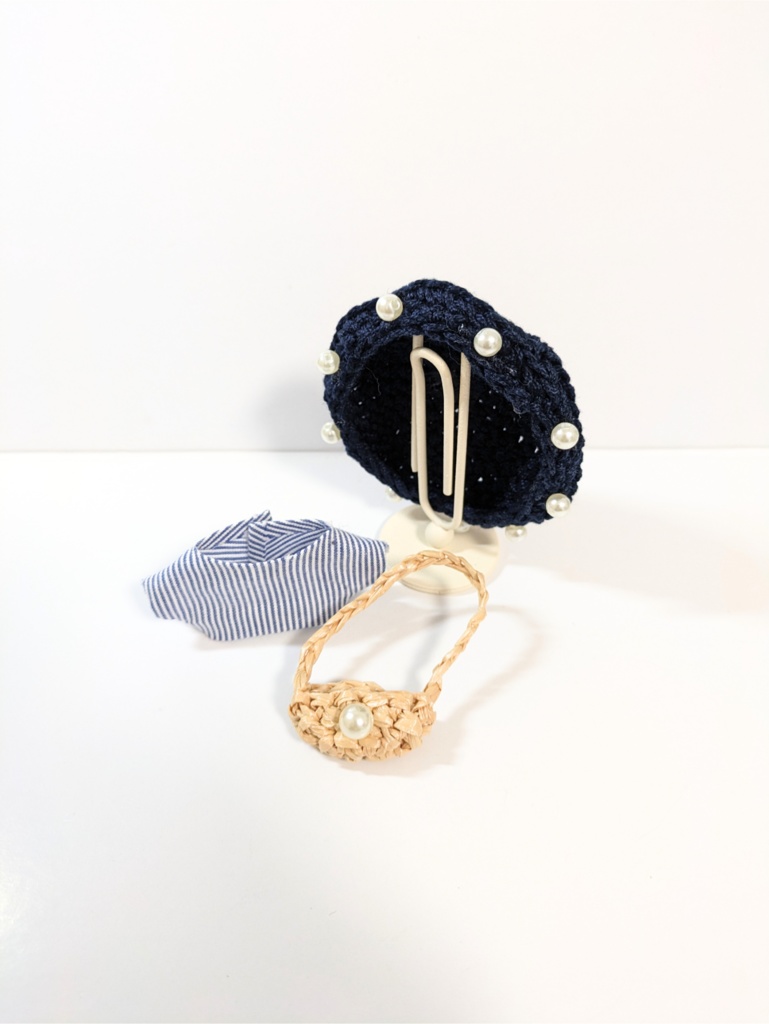 ぬい服10cm お出かけコーデセット『パール&ストライプ』