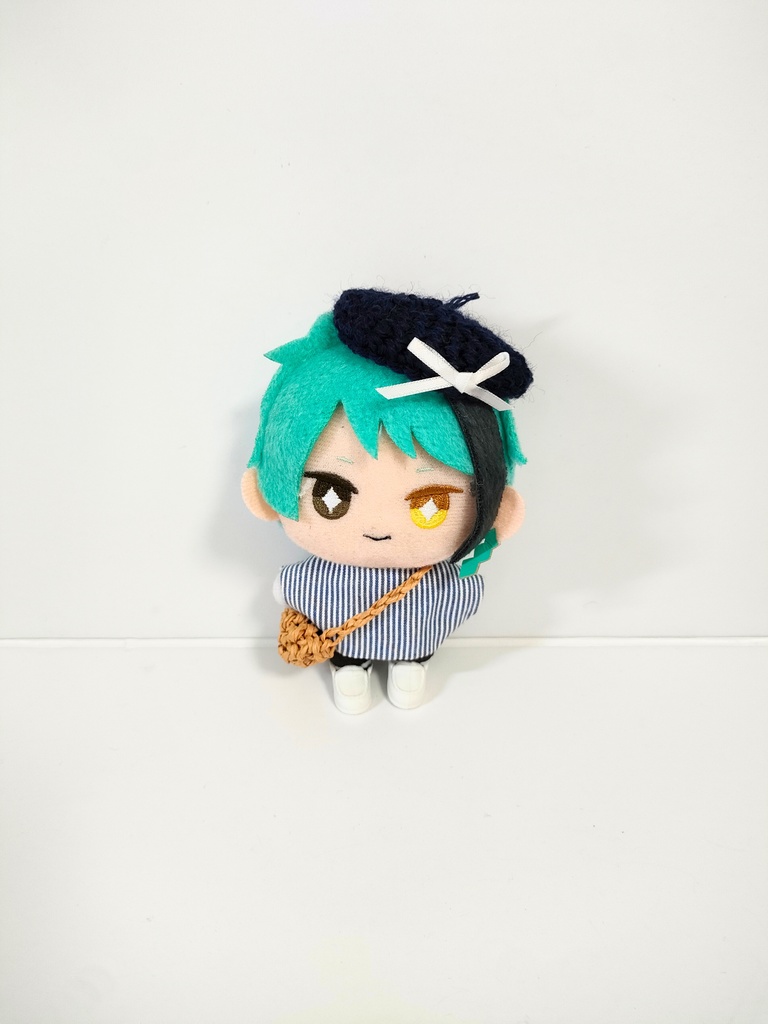 ぬい服10cm チビベレー&かごバッグセット(ブルー編)