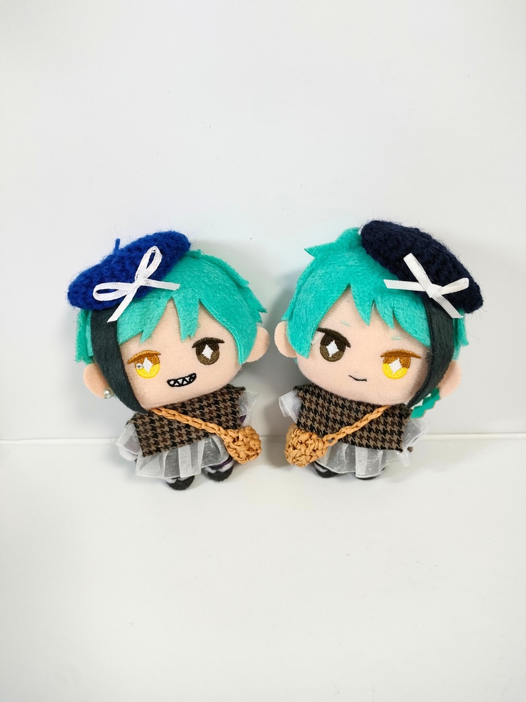 ぬい服10cm チビベレー&かごバッグセット(ブルー編)