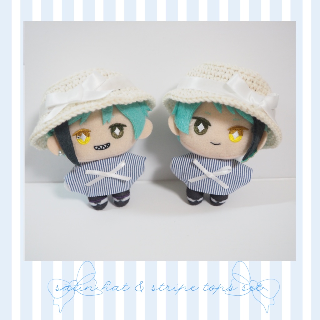 サテンリボンコットンハット&ストライプトップスセット