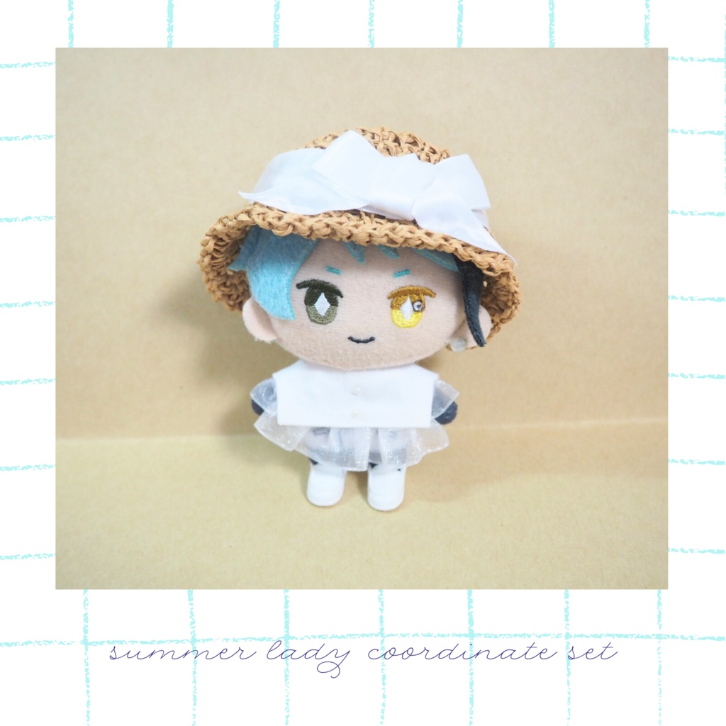 ぬい服10cm 夏のお嬢様セット「ホワイトトップス＆リボンハット」