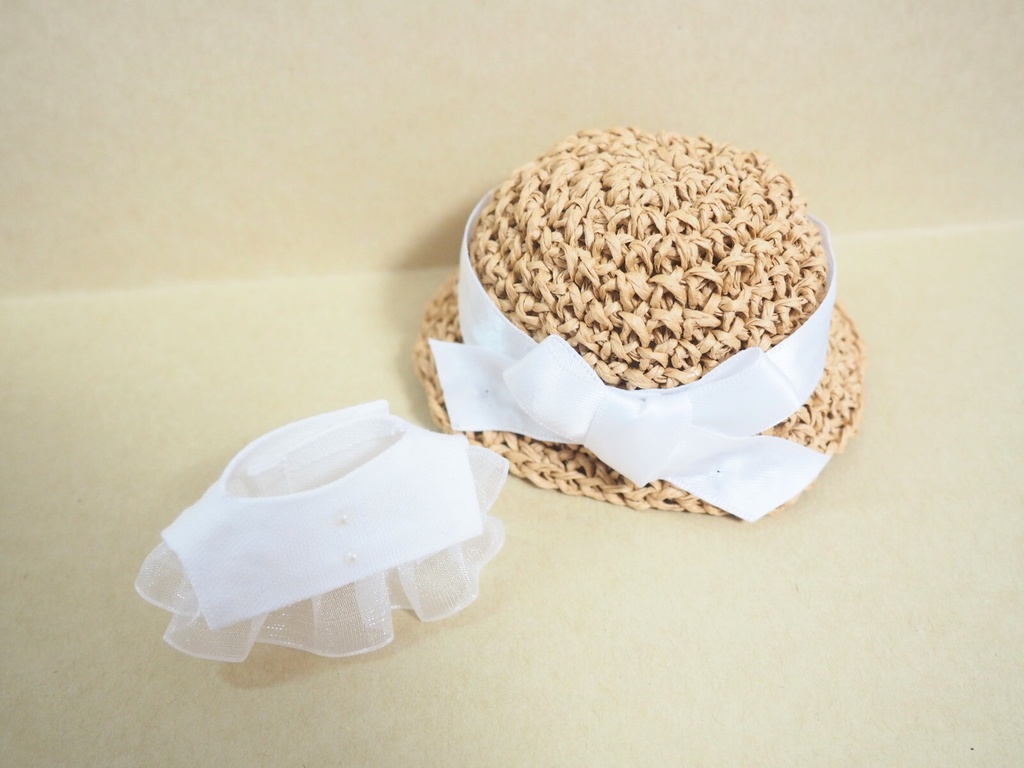 ぬい服10cm 夏のお嬢様セット「ホワイトトップス&リボンハット」