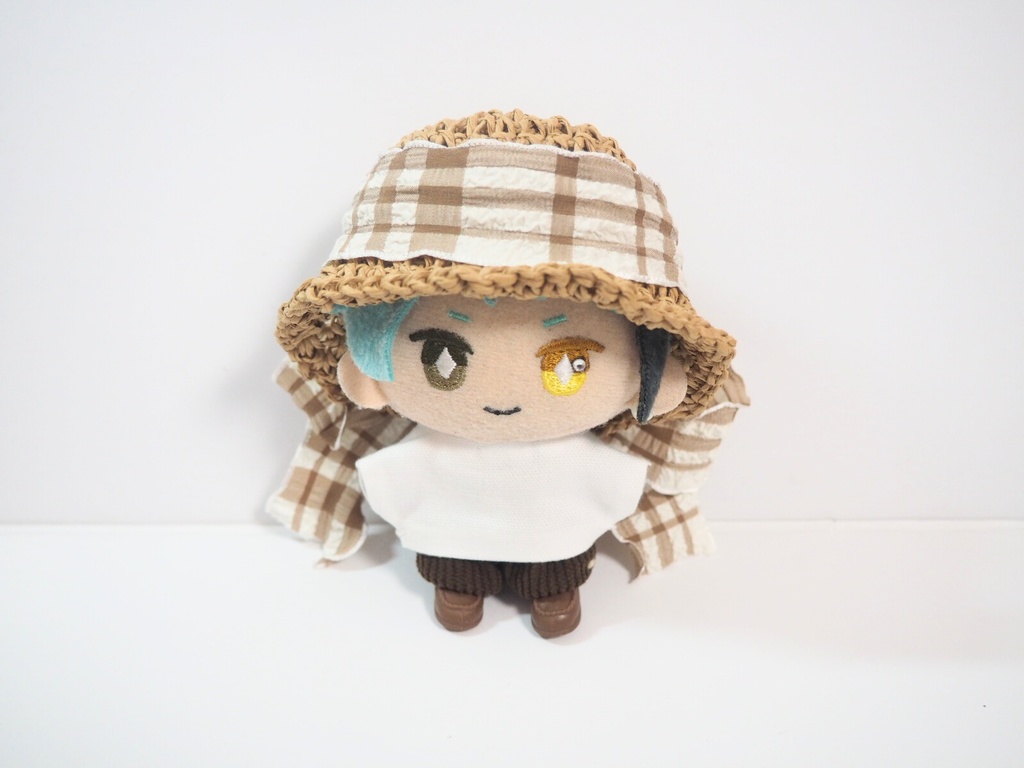 10cmぬい服 フリルリボン麦わら帽子 チェック柄(新版)