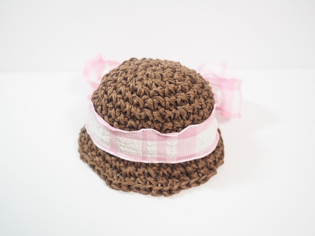 10cmぬい服 フリルリボン麦わら帽子 チェック柄(新版)