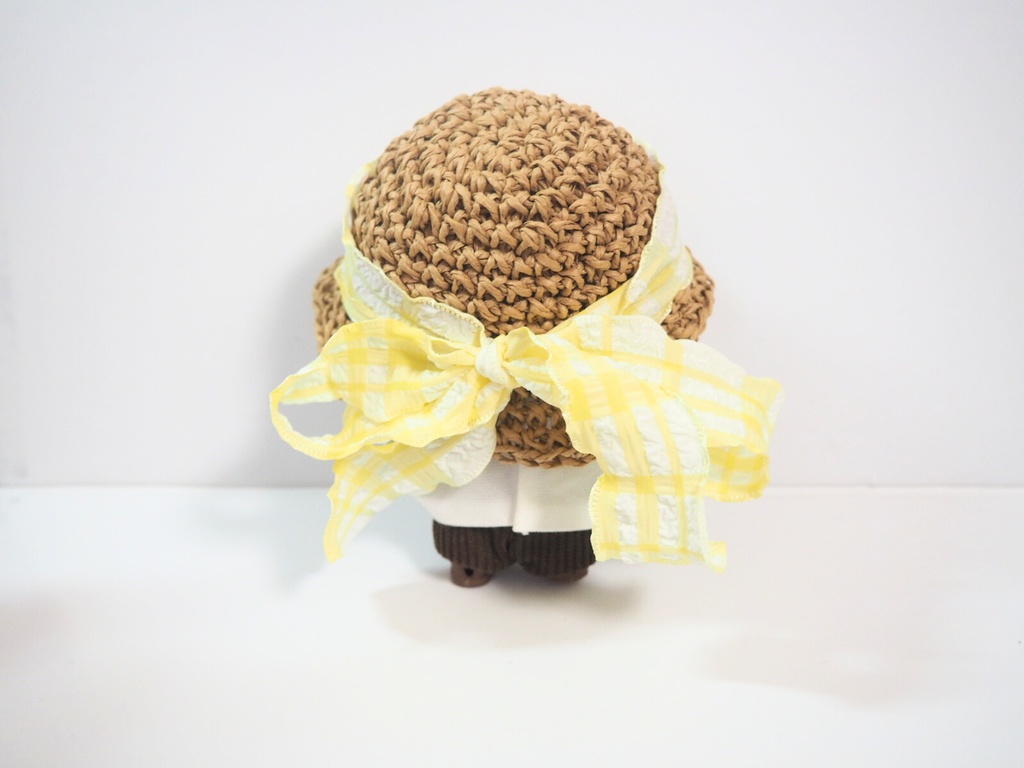 10cmぬい服 フリルリボン麦わら帽子 チェック柄(新版)