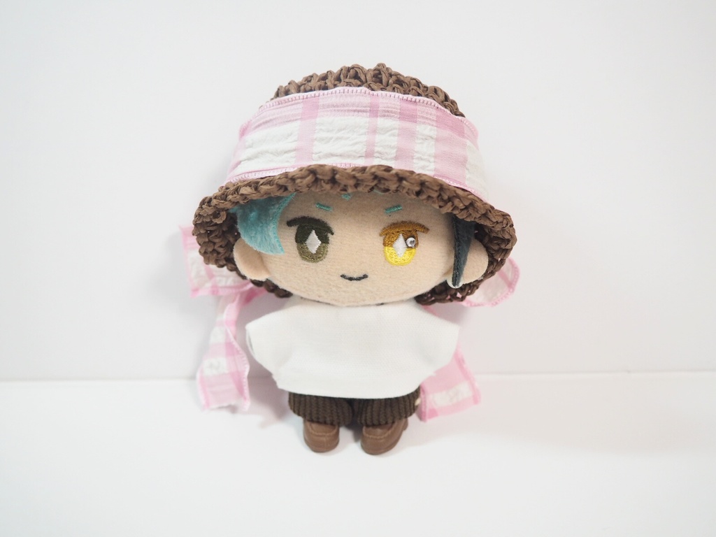 10cmぬい服 フリルリボン麦わら帽子 チェック柄(新版)