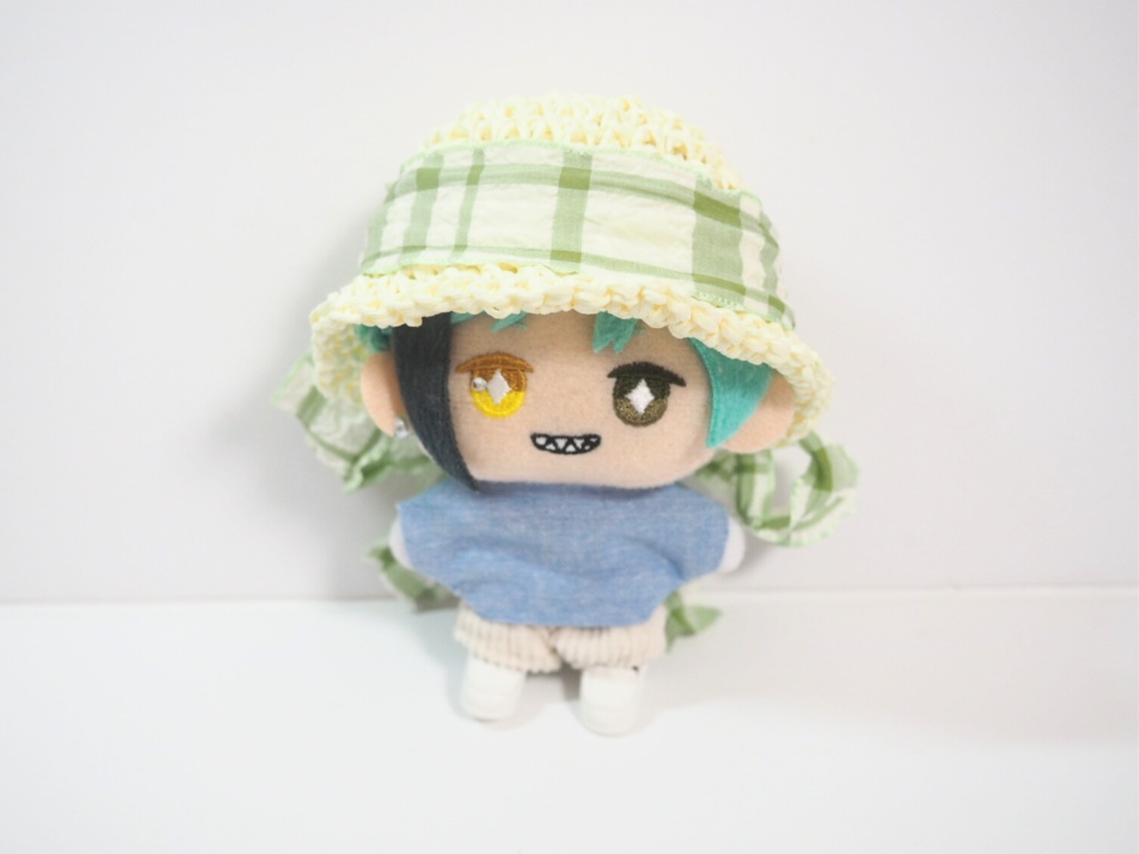 10cmぬい服 フリルリボン麦わら帽子 チェック柄(新版)