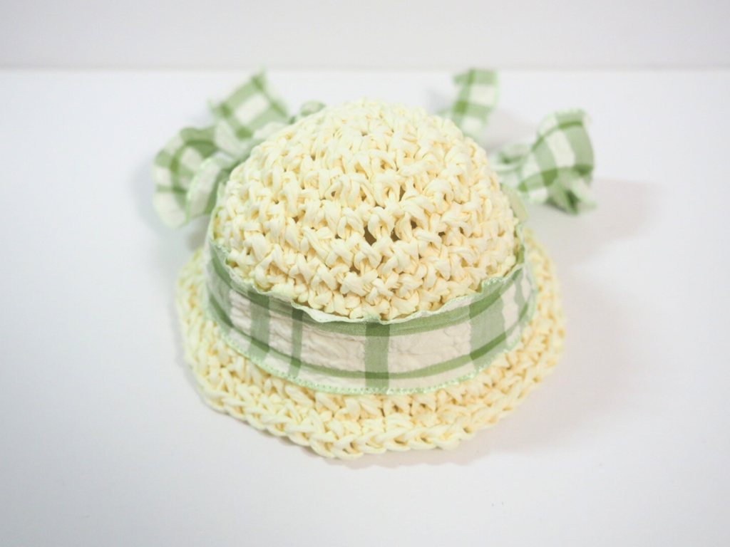 10cmぬい服 フリルリボン麦わら帽子 チェック柄(新版)