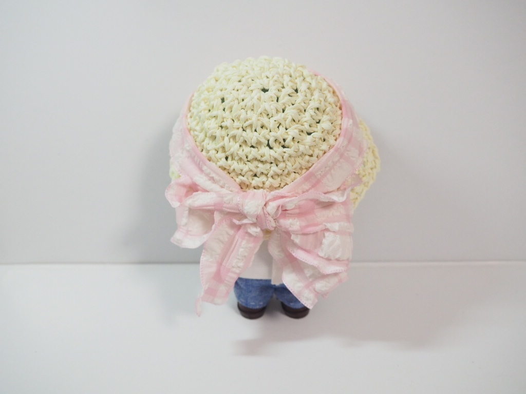 10cmぬい服 フリルリボン麦わら帽子 チェック柄(新版)