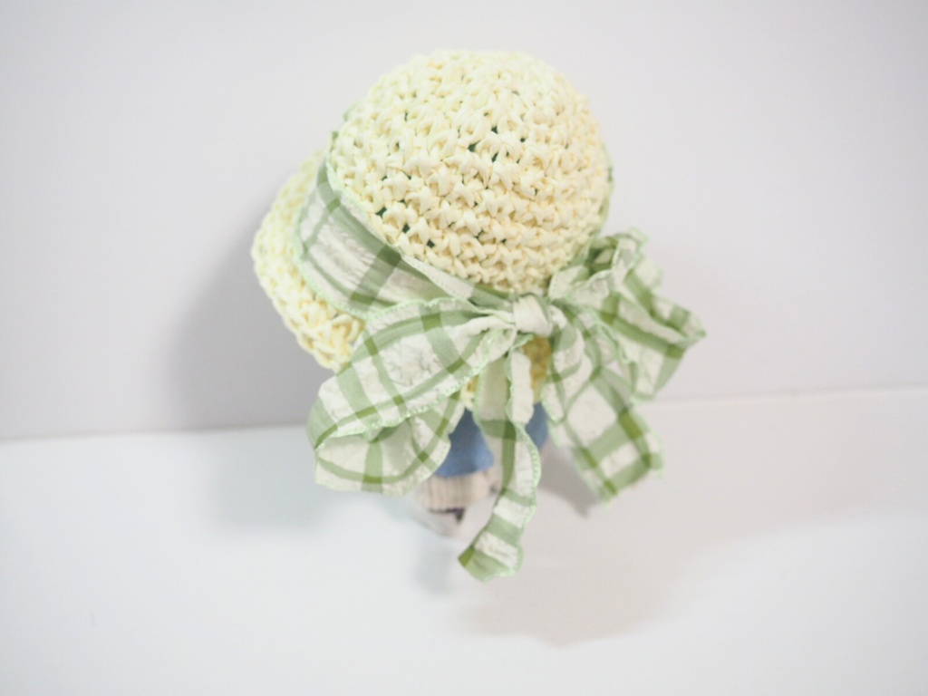 10cmぬい服 フリルリボン麦わら帽子 チェック柄(新版)