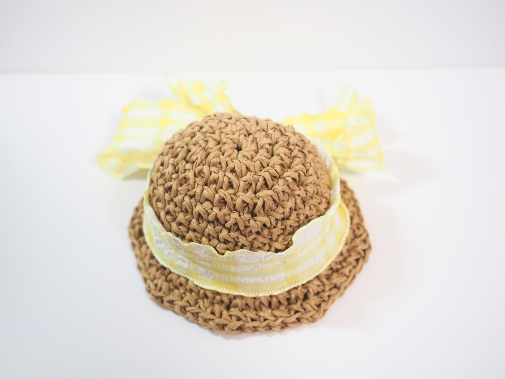 10cmぬい服 フリルリボン麦わら帽子 チェック柄(新版)