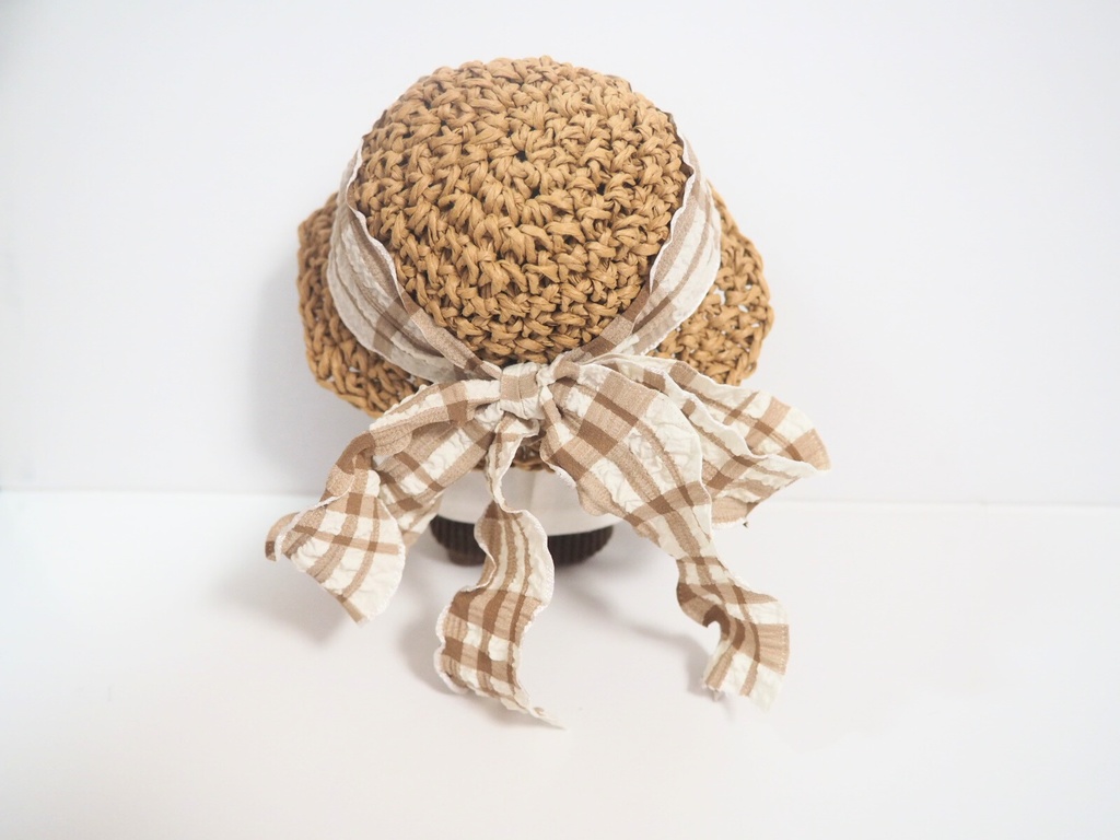 10cmぬい服 フリルリボン麦わら帽子 チェック柄(新版)