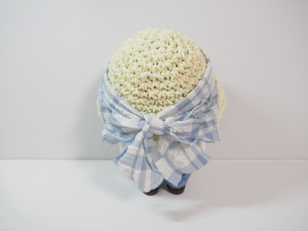 10cmぬい服 フリルリボン麦わら帽子 チェック柄(新版)