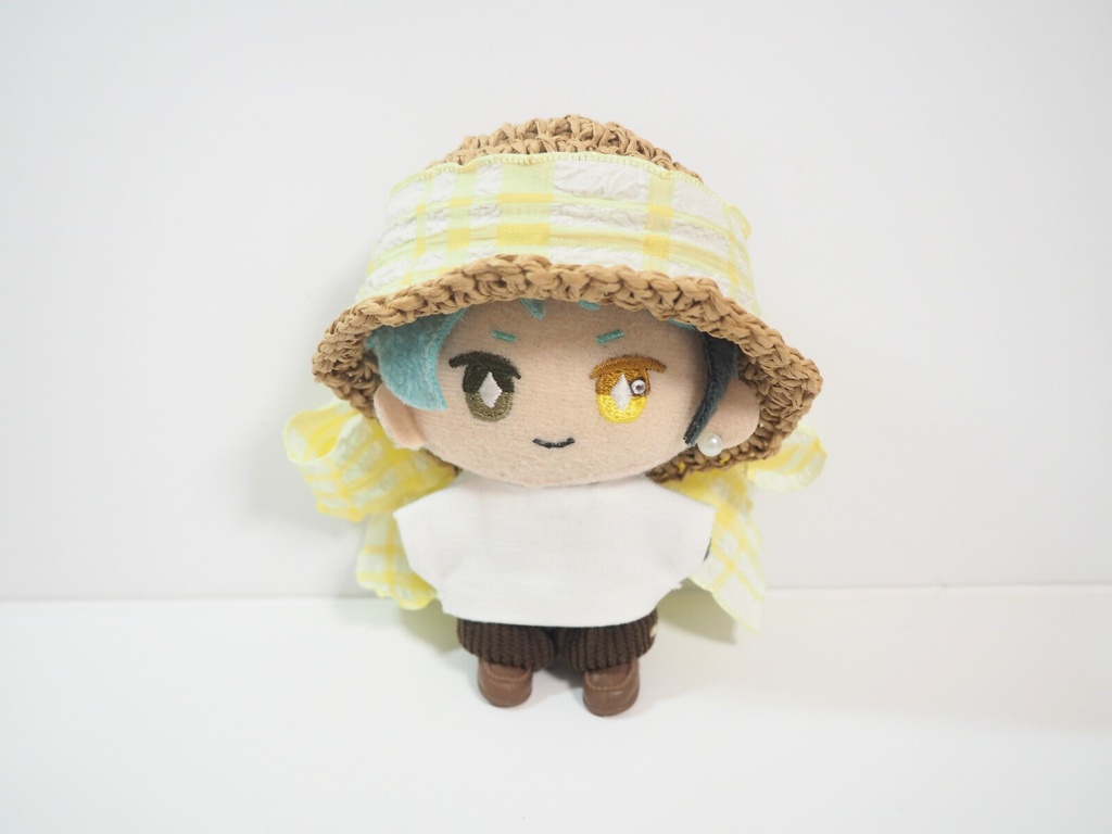 10cmぬい服 フリルリボン麦わら帽子 チェック柄(新版)