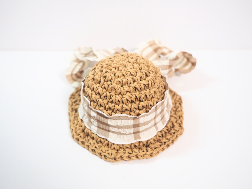 10cmぬい服 フリルリボン麦わら帽子 チェック柄(新版)