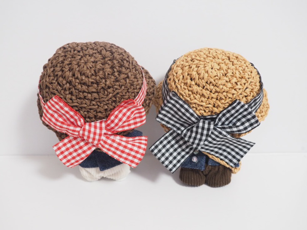 10cmぬい服 麦わら帽子&かごバッグセット「ギンガムチェック」