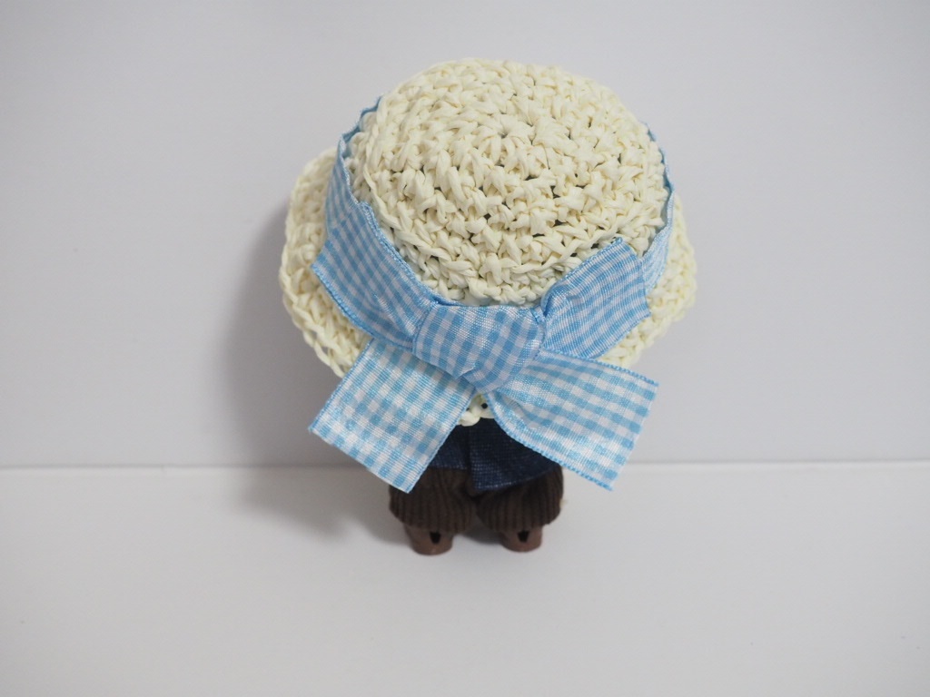 10cmぬい服 麦わら帽子&かごバッグセット「ギンガムチェック」