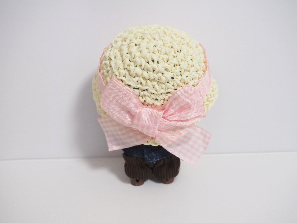 10cmぬい服 麦わら帽子&かごバッグセット「ギンガムチェック」