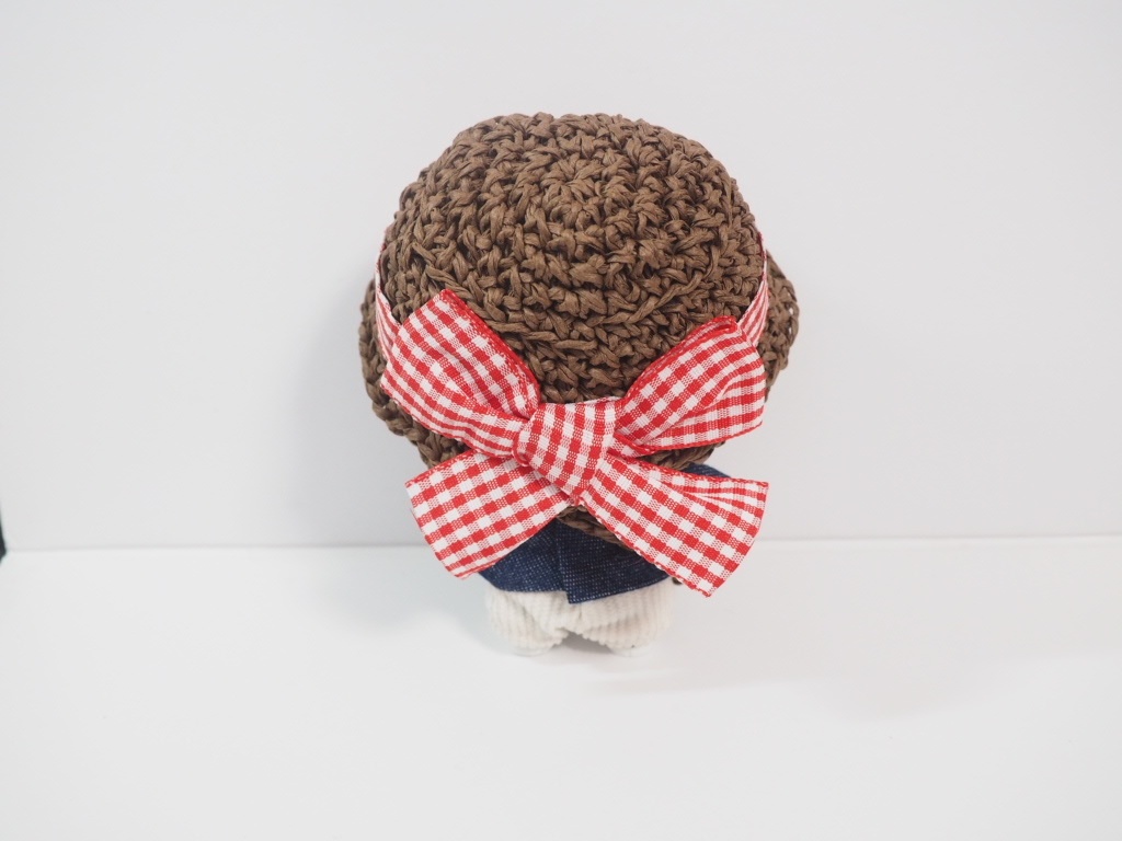 10cmぬい服 麦わら帽子&かごバッグセット「ギンガムチェック」