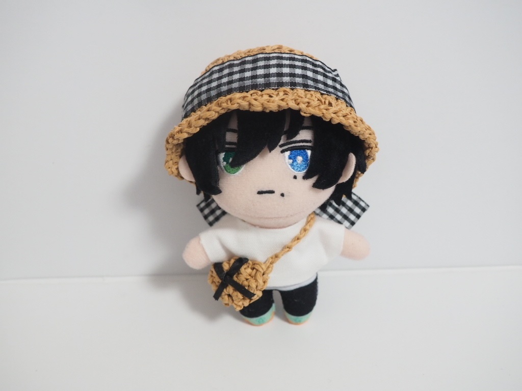 10cmぬい服 麦わら帽子&かごバッグセット「ギンガムチェック」