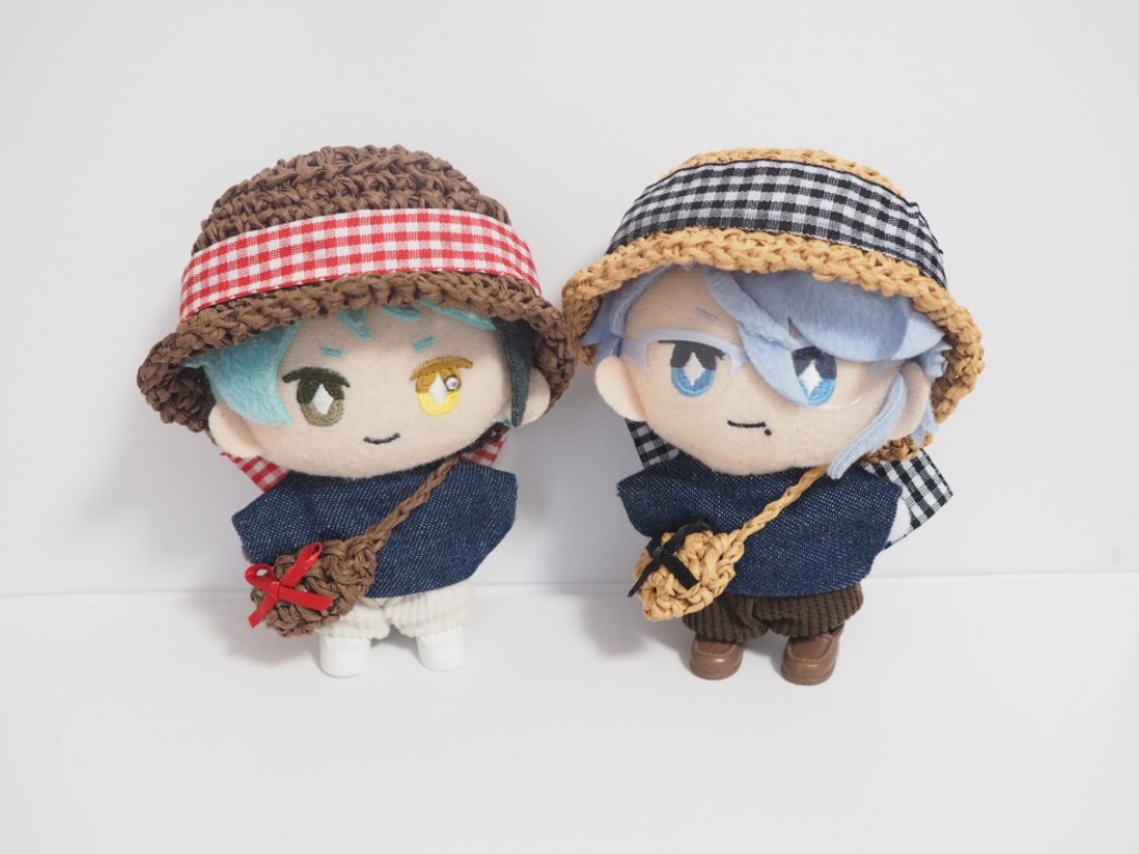 10cmぬい服 麦わら帽子&かごバッグセット「ギンガムチェック」