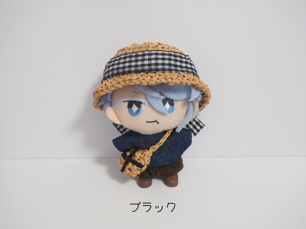 10cmぬい服 麦わら帽子&かごバッグセット「ギンガムチェック」