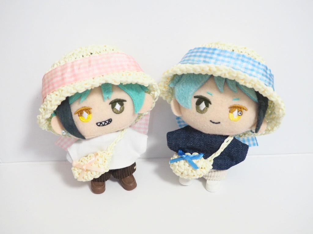 10cmぬい服 麦わら帽子&かごバッグセット「ギンガムチェック」