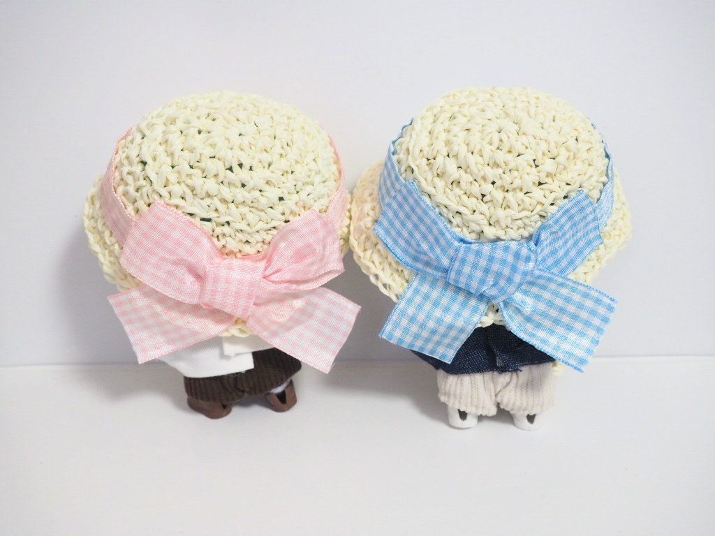 10cmぬい服 麦わら帽子&かごバッグセット「ギンガムチェック」