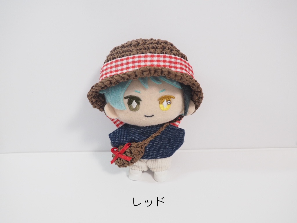 10cmぬい服 麦わら帽子&かごバッグセット「ギンガムチェック」