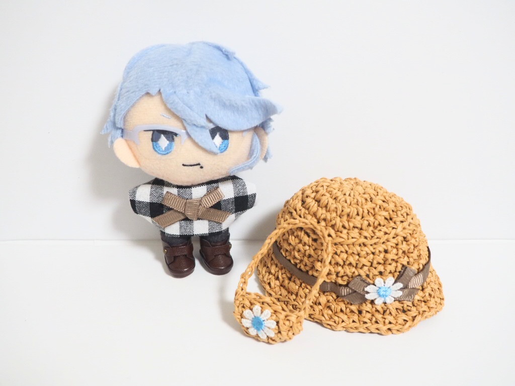 10cmぬい服 夏のギンガムお出かけセット(ハット&ブラウス&バッグ)
