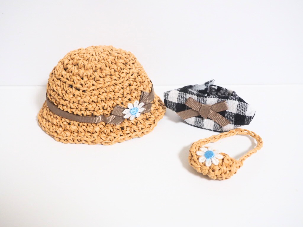 10cmぬい服 夏のギンガムお出かけセット(ハット&ブラウス&バッグ)
