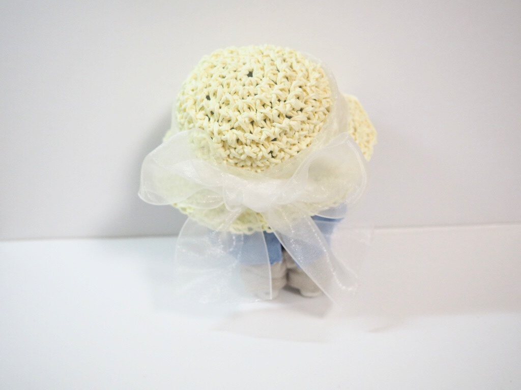 10cmぬい服 オーガンジーリボン麦わら帽子(ホワイト)