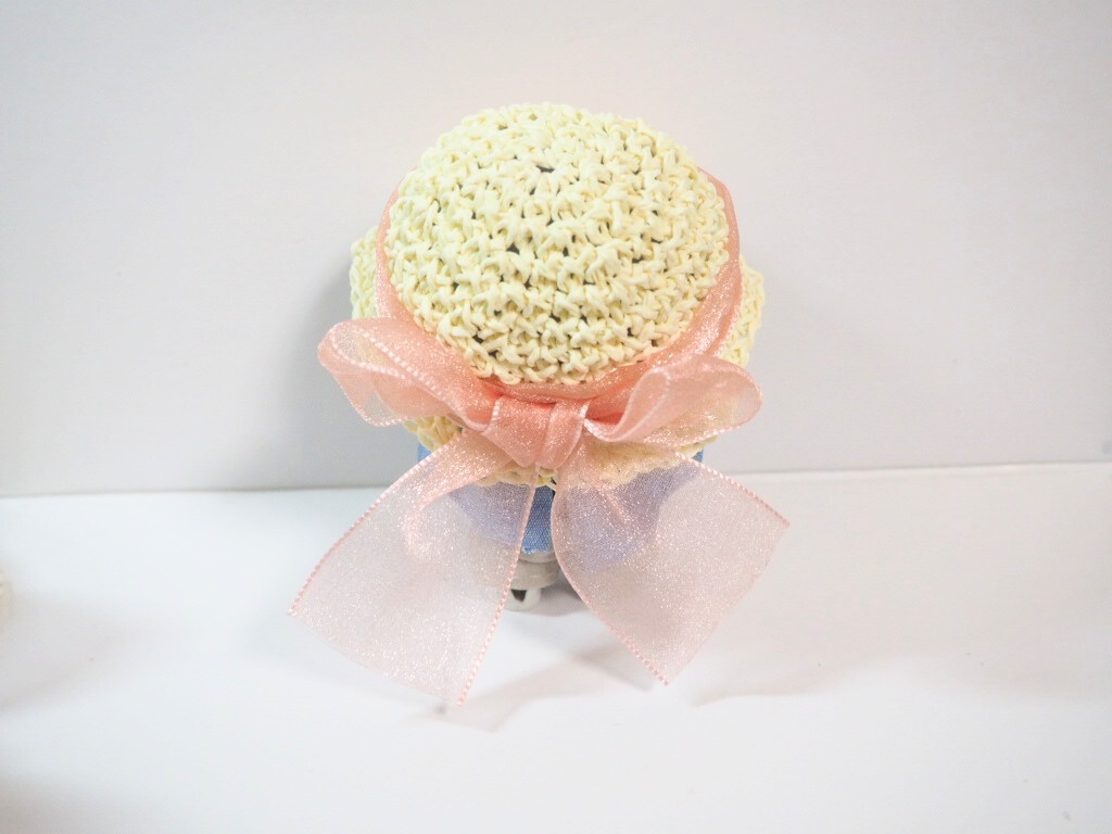 10cmぬい服 オーガンジーリボン麦わら帽子(ホワイト)