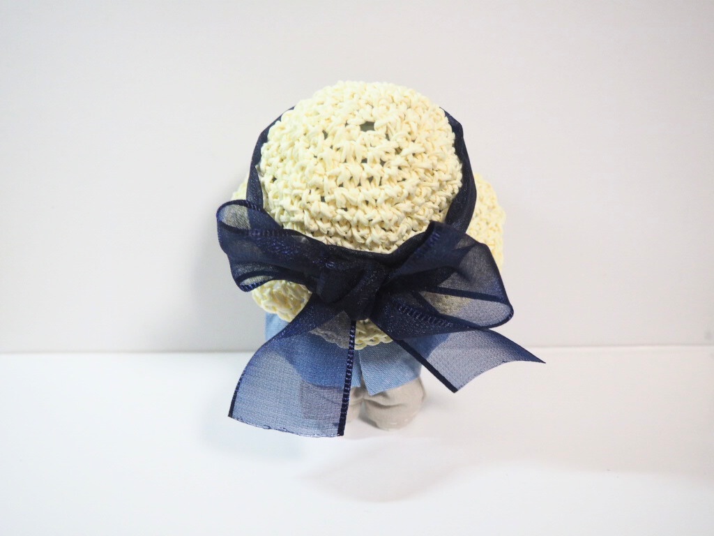 10cmぬい服 オーガンジーリボン麦わら帽子(ホワイト)