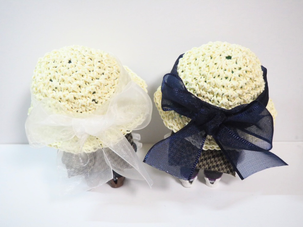 10cmぬい服 オーガンジーリボン麦わら帽子(ホワイト)