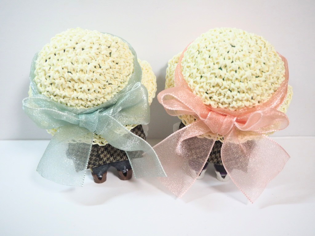 10cmぬい服 オーガンジーリボン麦わら帽子(ホワイト)