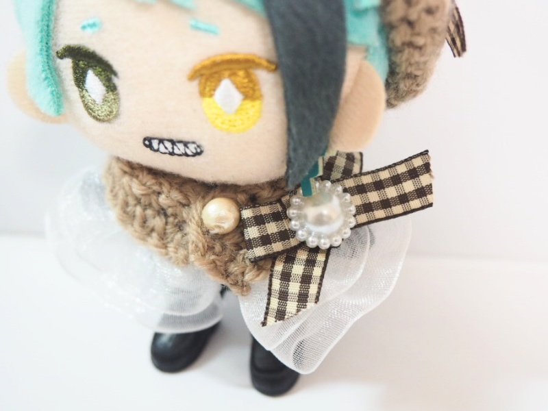 10cmぬい服 チェックリボンケープ&ベレーセット(ブラウン系)