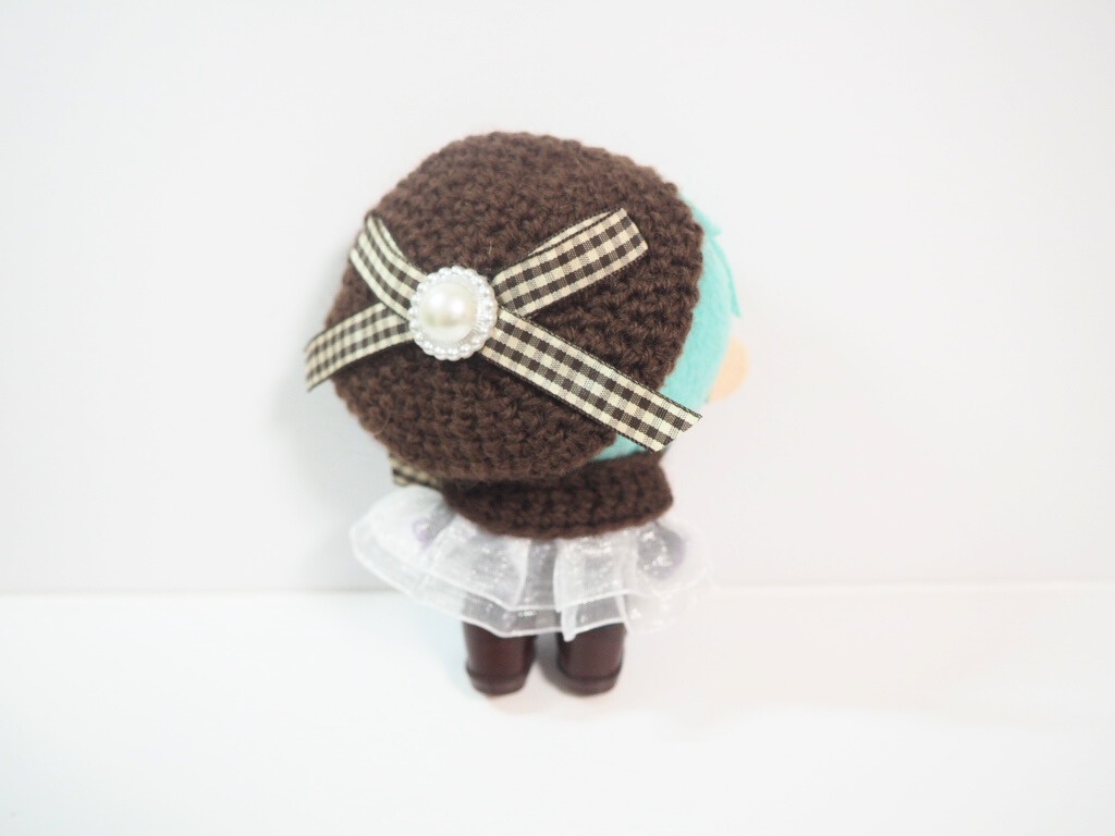 10cmぬい服 チェックリボンケープ&ベレーセット(ブラウン系)