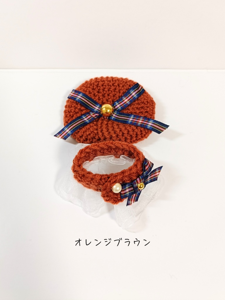 10cmぬい服 チェックリボンケープ&ベレーセット(ネイビー系)