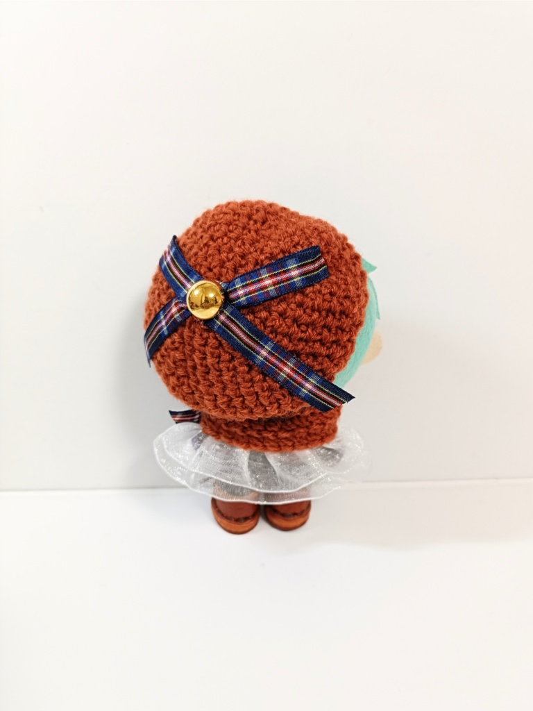 10cmぬい服 チェックリボンケープ&ベレーセット(ネイビー系)