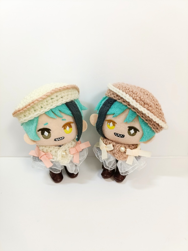 10cmぬい服 バイカラーケープ&ベレーセット(ダスティピンク)