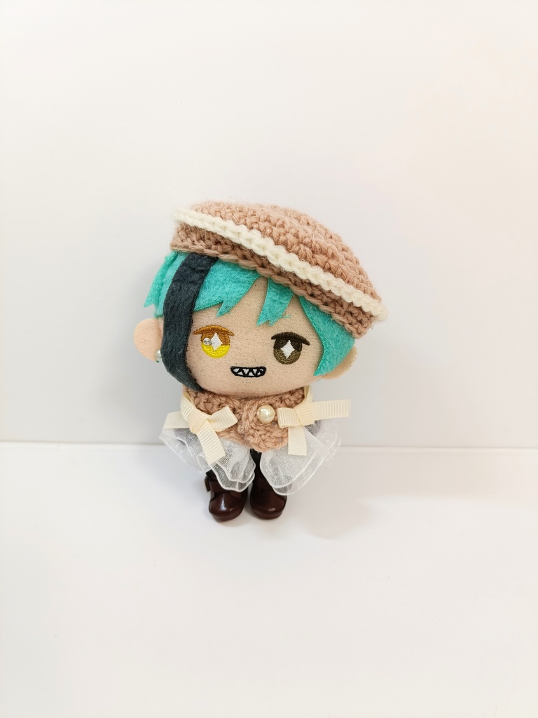 10cmぬい服 バイカラーケープ&ベレーセット(ダスティピンク)