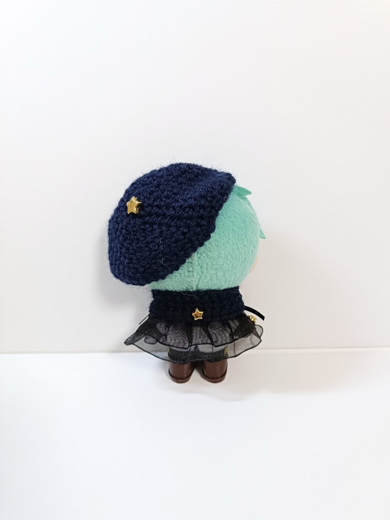 10cmぬい服 エトワールケープ&ベレーセット(ノワール白/黒フリル)