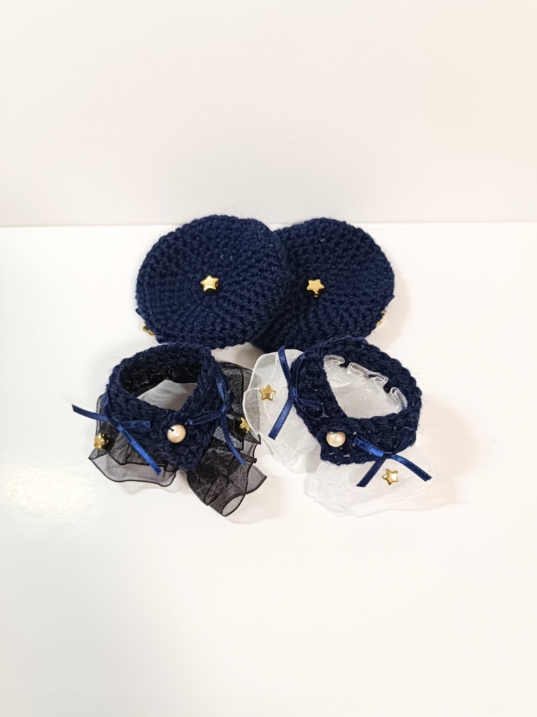 10cmぬい服 エトワールケープ&ベレーセット(ノワール白/黒フリル)