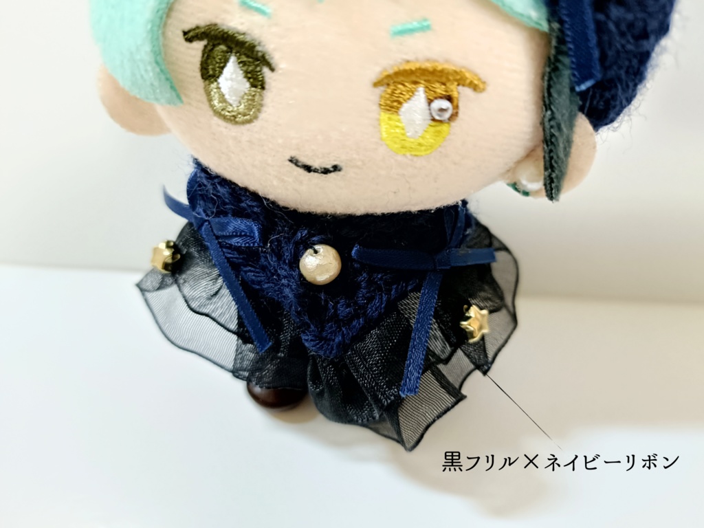 10cmぬい服 エトワールケープ&ベレーセット(ノワール白/黒フリル)