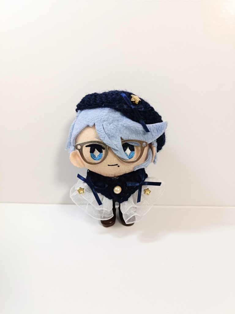 10cmぬい服 エトワールケープ&ベレーセット(ノワール白/黒フリル)